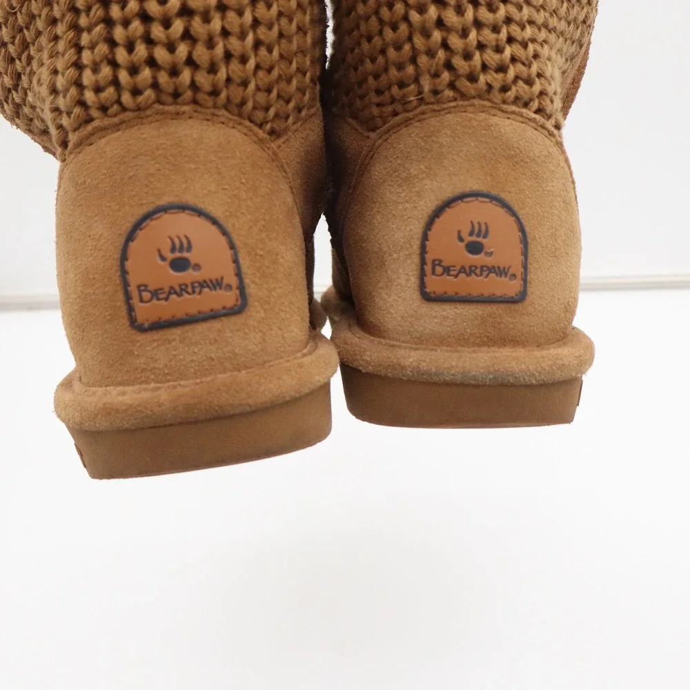 Bearpaw Stella Womens 7 Hickory Suede Knit Mid Calf Winter Boots Brown